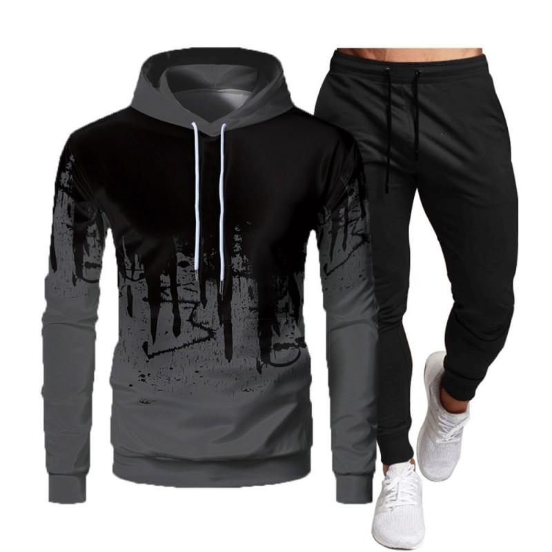 Mens Casual Sport Hoodie Pants Set 3D Printed Long Sleeve Top Joggers Outfit