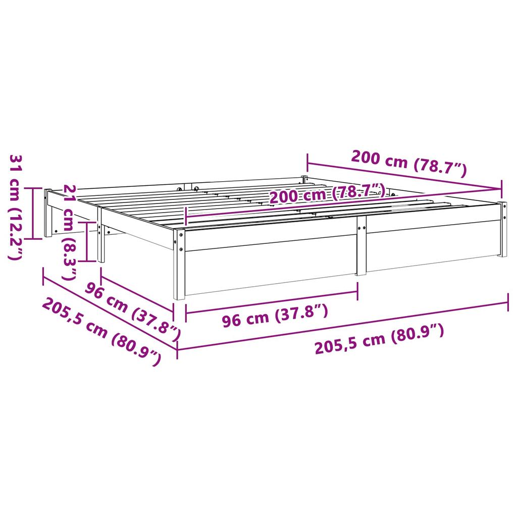Bed Frame Wax Brown 200 x 200 cm Solid Pine Wood