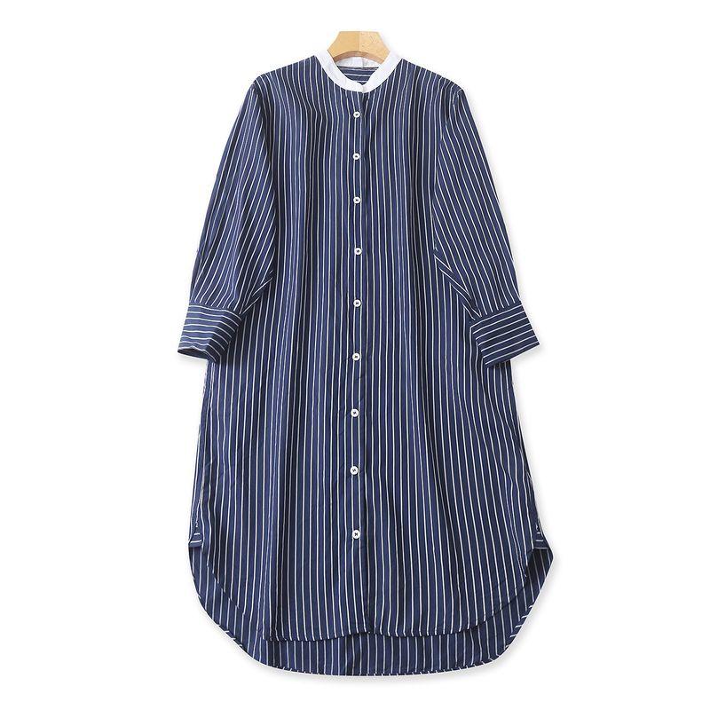 

Lyocell Stripe Shirt Dress Autumn New Women clothes Small Stand Collar Single-Breasted Long sleeve Mid-Length Dress 32533 Tibetan Avery C- 2-4-2 XS