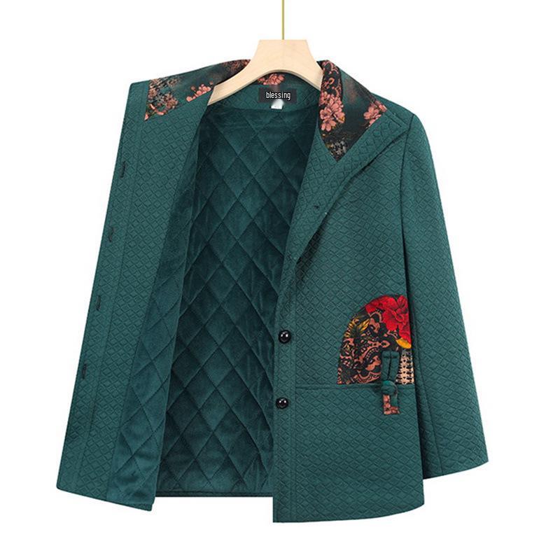 Elderly Women's Chinese Style Plus Size Turn-Down Collar Jacket - Fashionable Spring and Autumn Top for Grandma