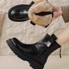 2026 Herbst- und Wintersaison neue Damenschuhe mit mittlerem Schaft, lässige Metallschließe und Plüsch, dicke Sohle, Gummi, Mode, schlanke Stiefel