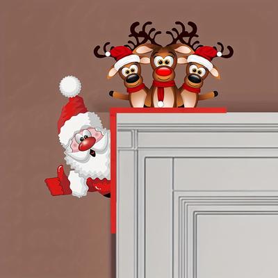 1 Stück Weihnachtsmann- und Rentier-Tür-Eckschild-Skulptur für Wohnzimmer, Schlafzimmer, Büro und Außen-/Innendekoration