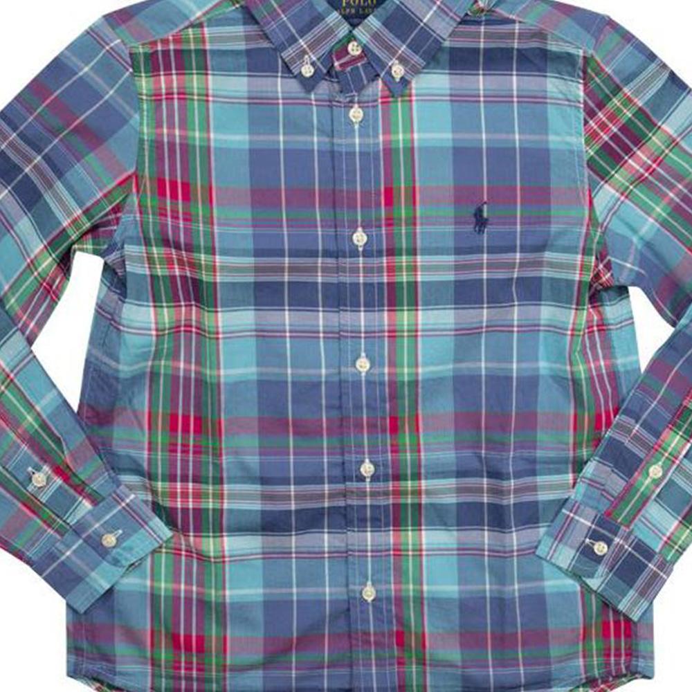 Polo Ralph Lauren Kids SS23 Plaid Color Block Button-Down Long Sleeve Shirt Kids Shirts Blue 323862260-018