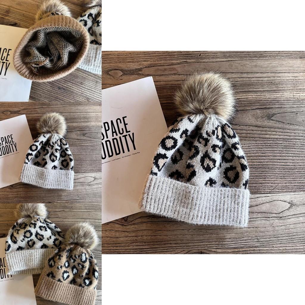 Fashion Leopard Print Pattern Women's Casual Warm Knitted Hatp For Outdoor Casual