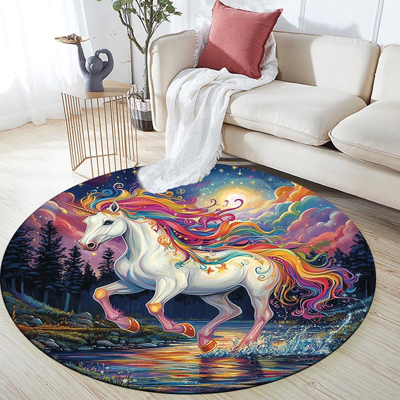 Fantasy Horse Round Area Rug,Carpet Rug for Living Room Bedroom Sofa Playroom Decor,Non-slip Floor Mat