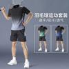 Mens Quick-Dry Ice Silk Sport Set Short Sleeve T-Shirt Shorts Badminton Tennis Training