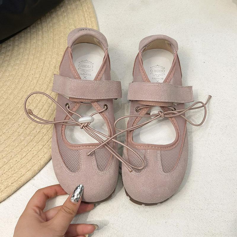 

Sweet and Salty~ Korean Women s Round Head Bow Single Shoes Women s Ballet Mesh Breathable Shallow Mouth Mary Jane Sneakers 35 розовый