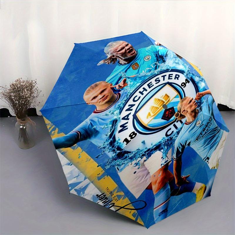 Manchester City, Soccer Automatic Opening and Closing Umbrella, Compact Travel Umbrella, Lightweight and Portable, Suitable for Beach Commut