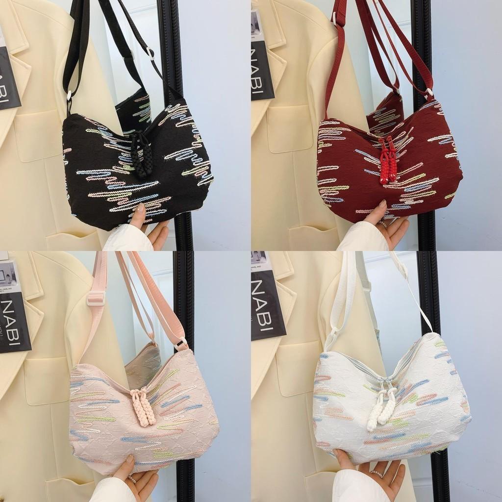 Trendy Summer Canvas Tote Bag With Colorful Stripes Large Capacity For Women
