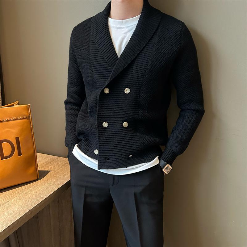 

Men s Heavyweight Shawl Collar Double-Breasted Knit Jacket for Autumn/Winter Triple Extra Large