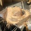 Women's Summer Beach Hat, Hollowed Out, Large Brim, Travel Hat, Stylish Vacation Sun Hat, Handmade Frayed Edge Raffia Straw Hat