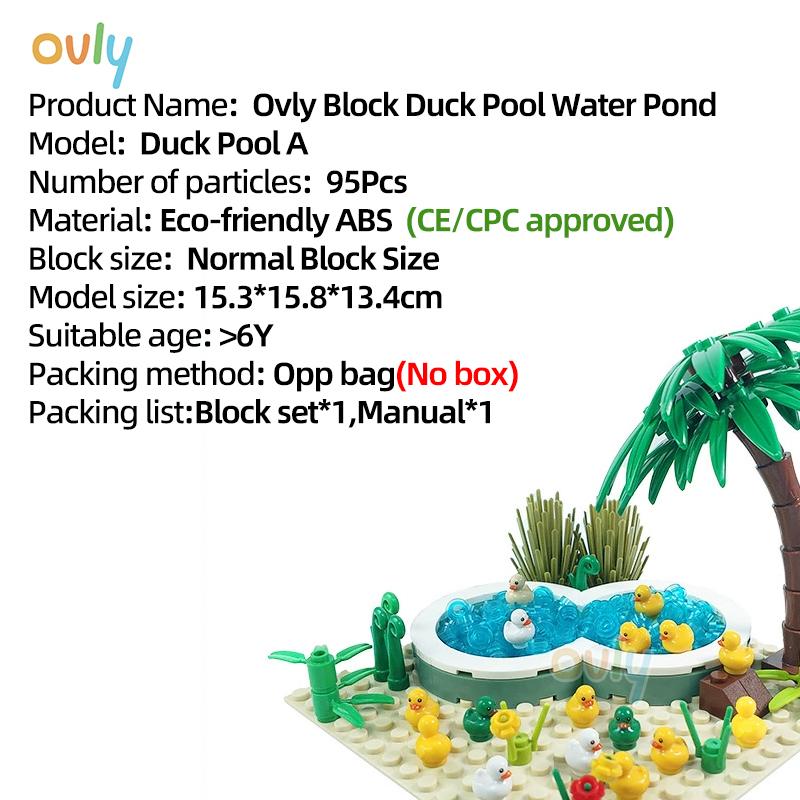 Ovly Yellow Duck Farm MOC Parts Set with Duck House Animals Duckling Duck Nest Duck Pool Coop DIY Building Block Kit