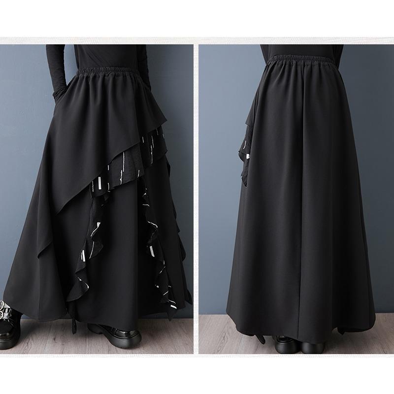 DIMANAF 2026 Spring Summer Plus Size Women Long Skirts Elastic Waist Trousers Oversize Fashion Lady Clothing Black