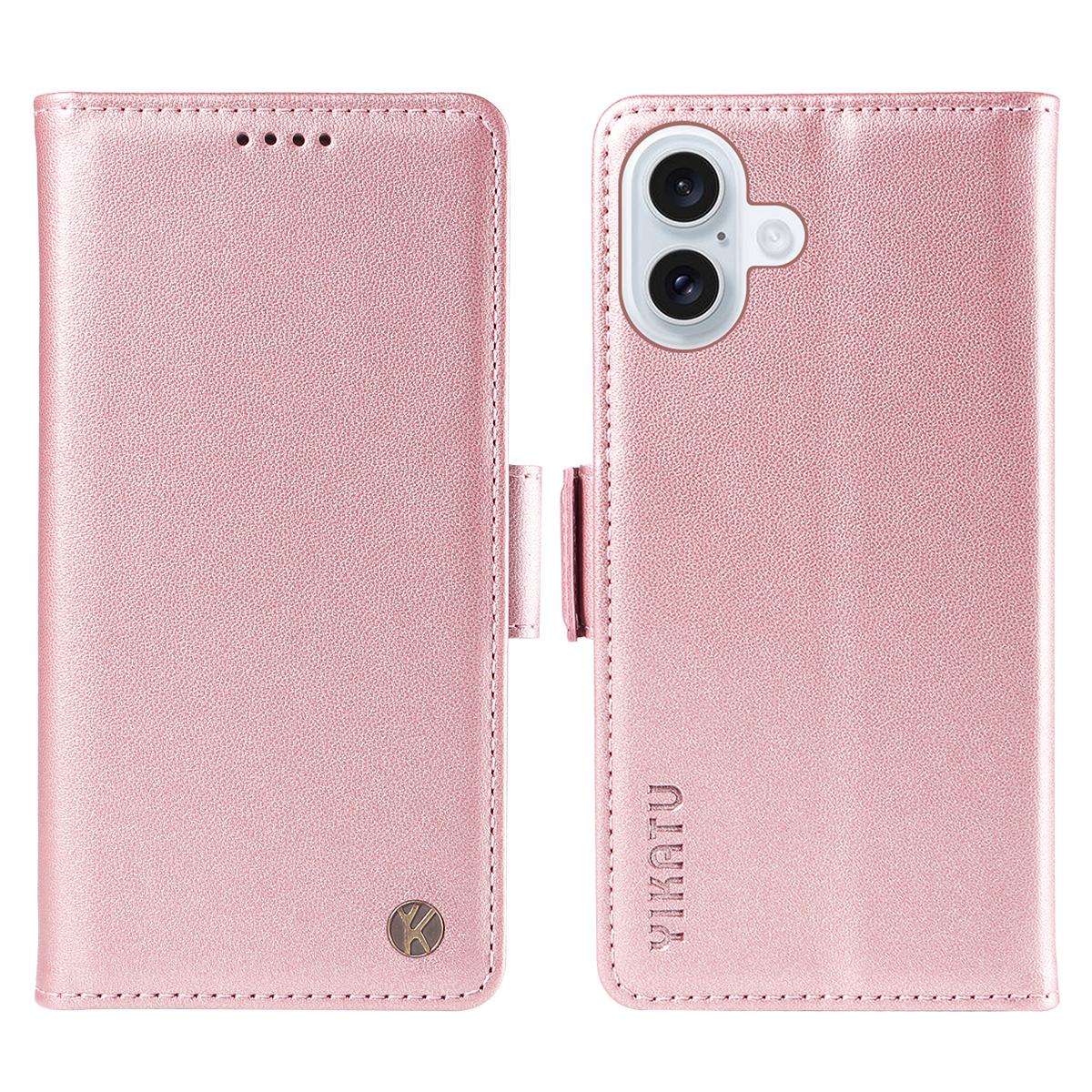 

For iPhone 17 Wallet Phone Case YIKATU YK-003 Leather Stand Cover Rose Gold