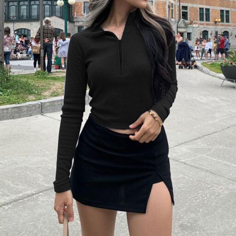 2025 Autumn Long-Sleeve Zipper Cropped Slimming Top
