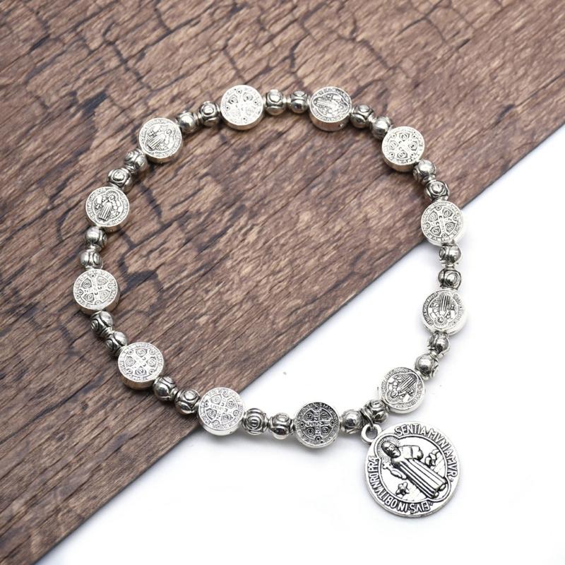 Jesus Crucifix Bracelet Silver Color Jesus Jewelry Rosary Centerpiece Sacred Mercy Saint Icons Religious Beaded Bracele
