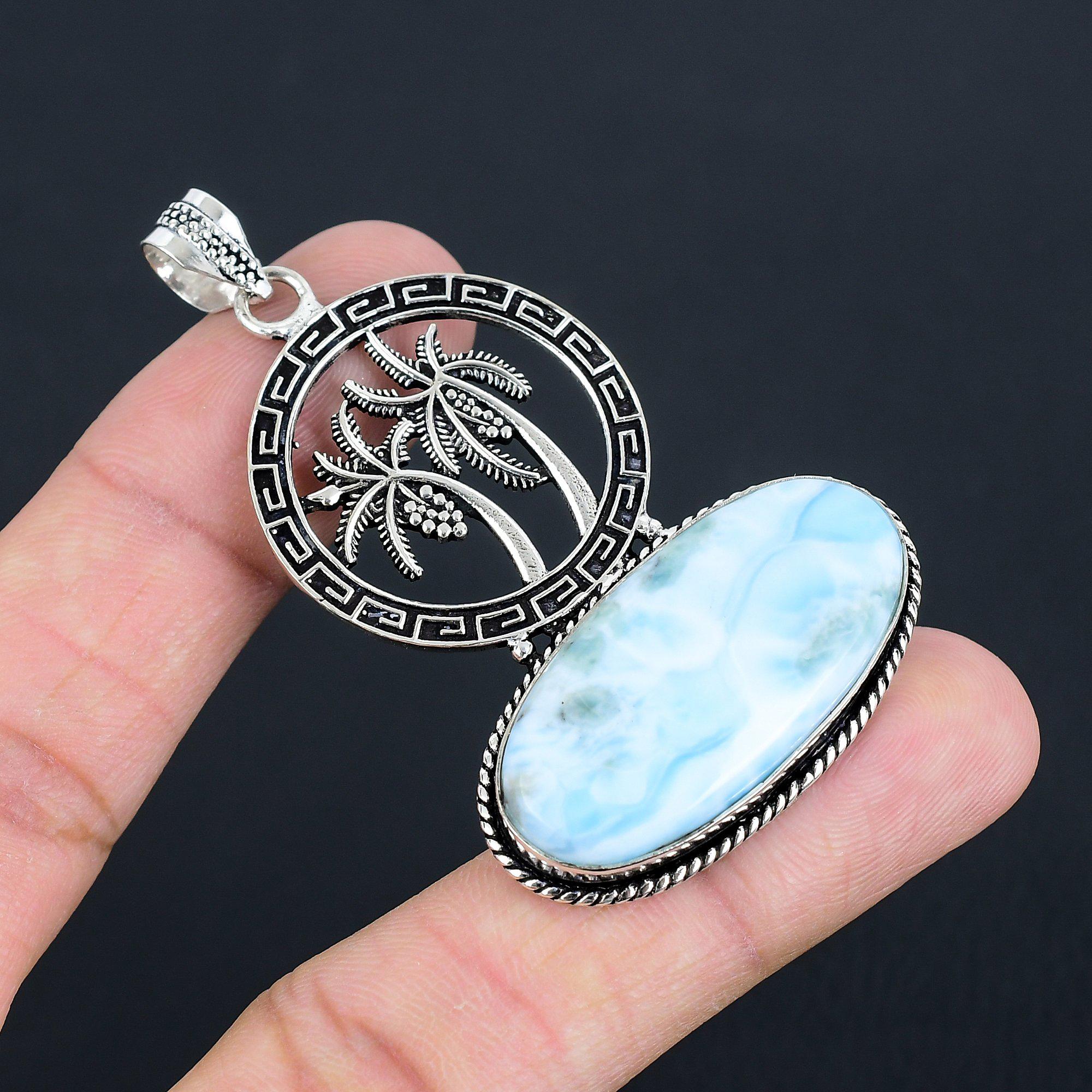 

Серебряный кулон Palm Tree Beach Larimar с драгоценными камнями | Серебро 925 пробы | Ожерелье-подвеска | Винтажные украшения ручной работы с подвесками для нее/него