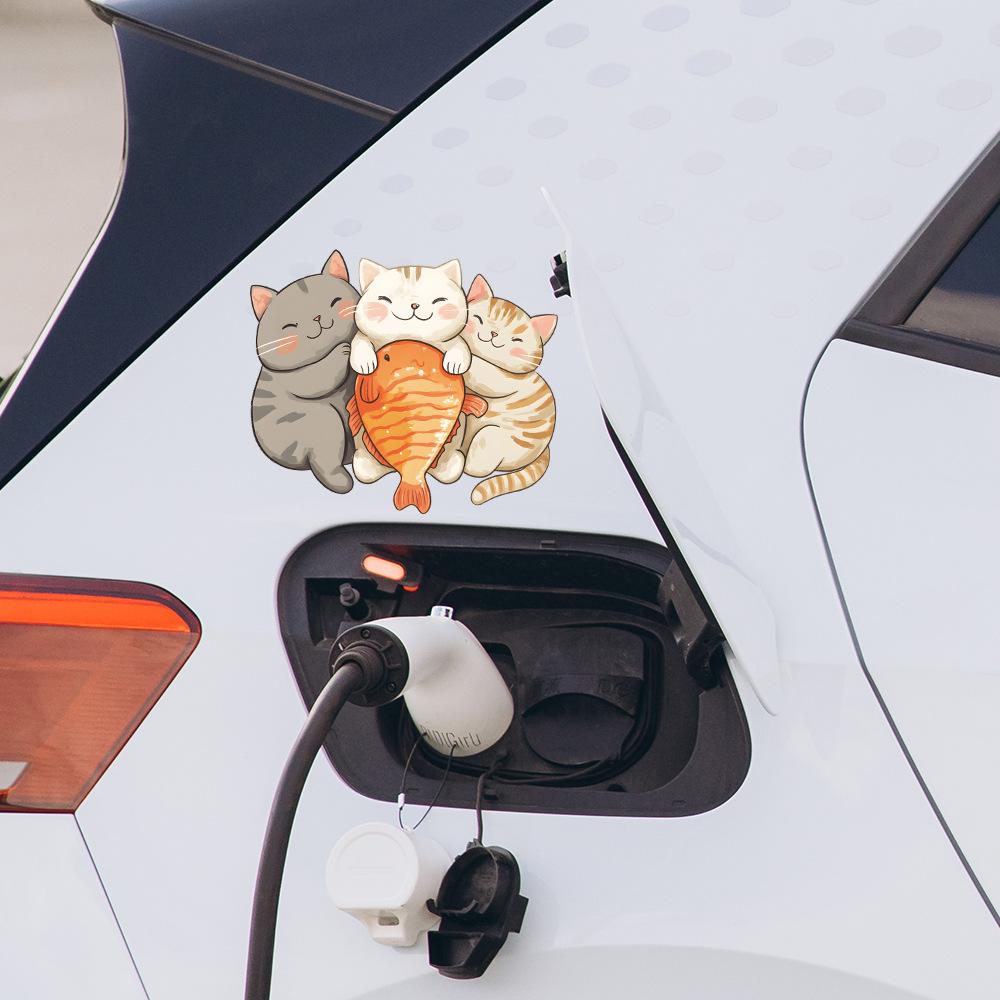Cute Three Chubby Cats Glass Car Embellishment Decoration Stickers
