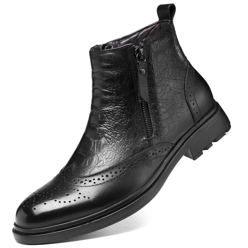 Men s High-Top Formal Brogue Leather Boots with Zipper Size 46