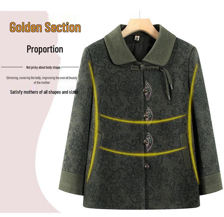 Chinese Style Spring/Autumn Lapel Jacket for Middle-Aged Women (Sizes 60-70)