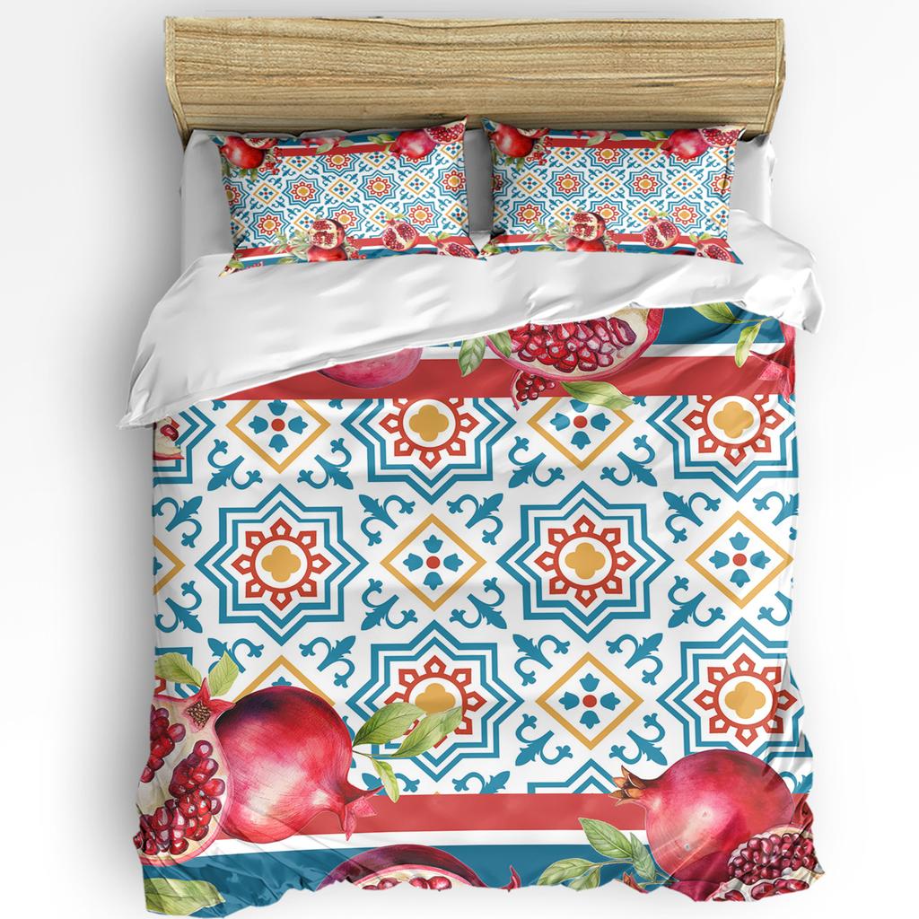 Summer Fruit Red Pomegranate Green Leaf Duvet Cover with Pillow Case Custom 3pcs Bedding Set Quilt Cover Double Bed Home Textile