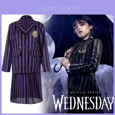 Wednesday Addams Costume For Girls With Polyester Fabric Halloween Cosplay Role Play