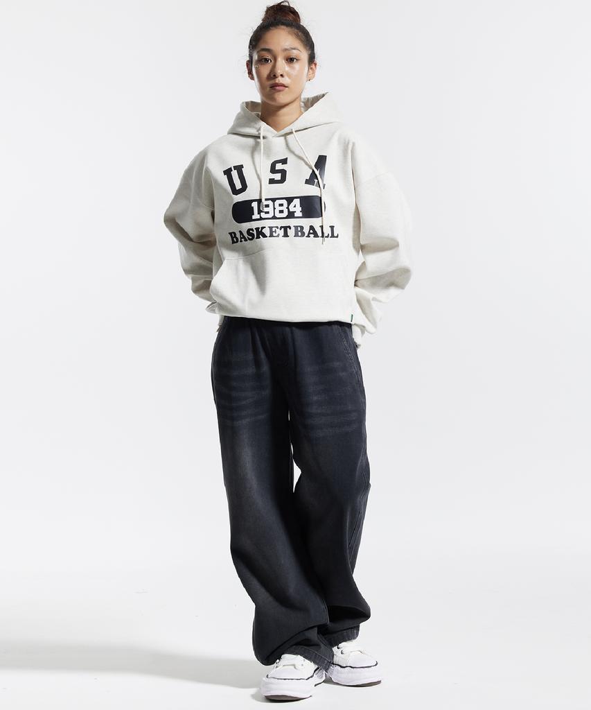 CREAM SODA LAB Basic Washed Wide Elastic Denim Pants Black