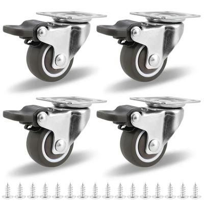 4 Stück robuste Lenkrolle, geräuschlose Trolley-Räder, drehbare Möbel-Gummirolle mit Sicherheitsverriegelungsbremse