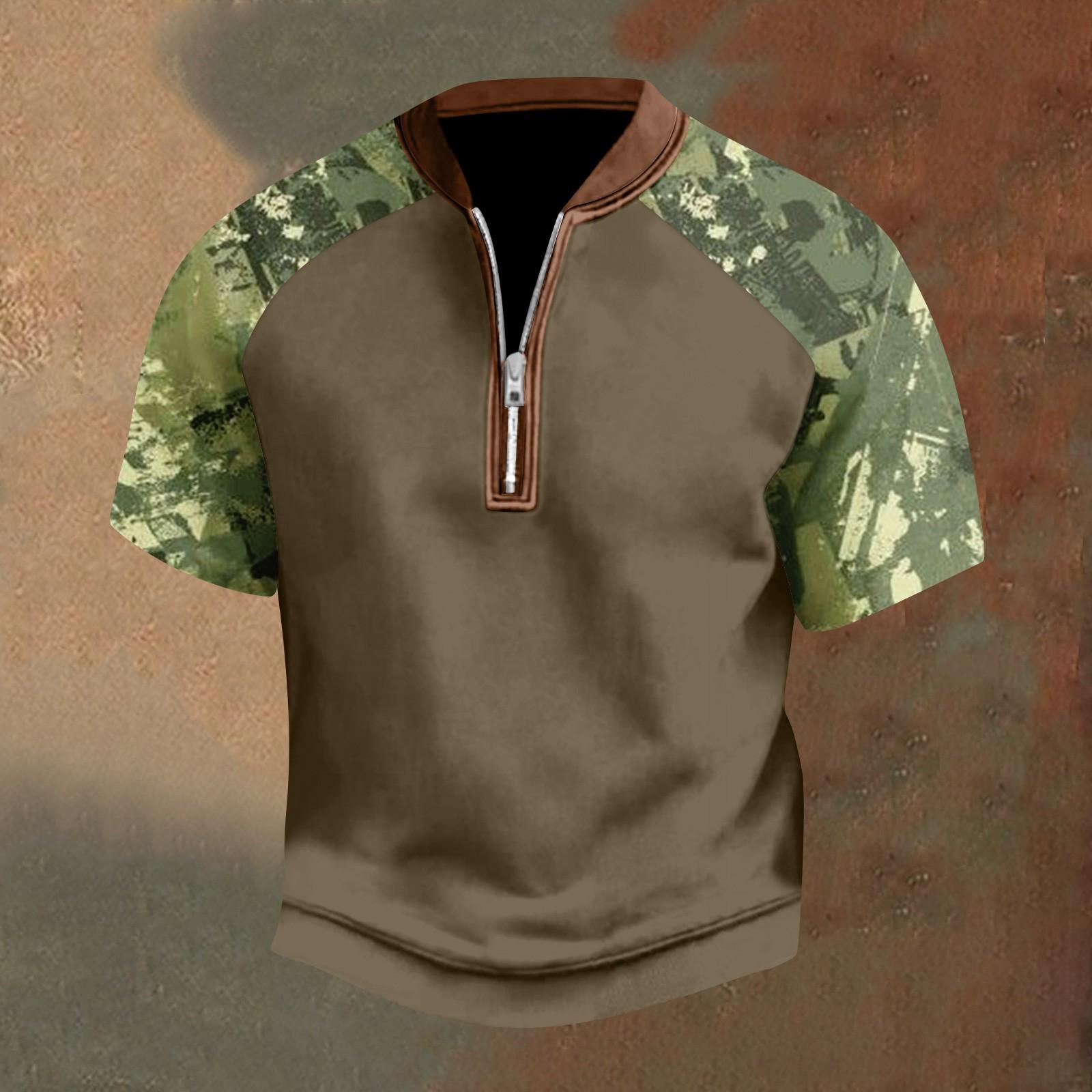 

Мужская повседневная футболка с застежкой-молнией на половину длины и короткими рукавами XXXL