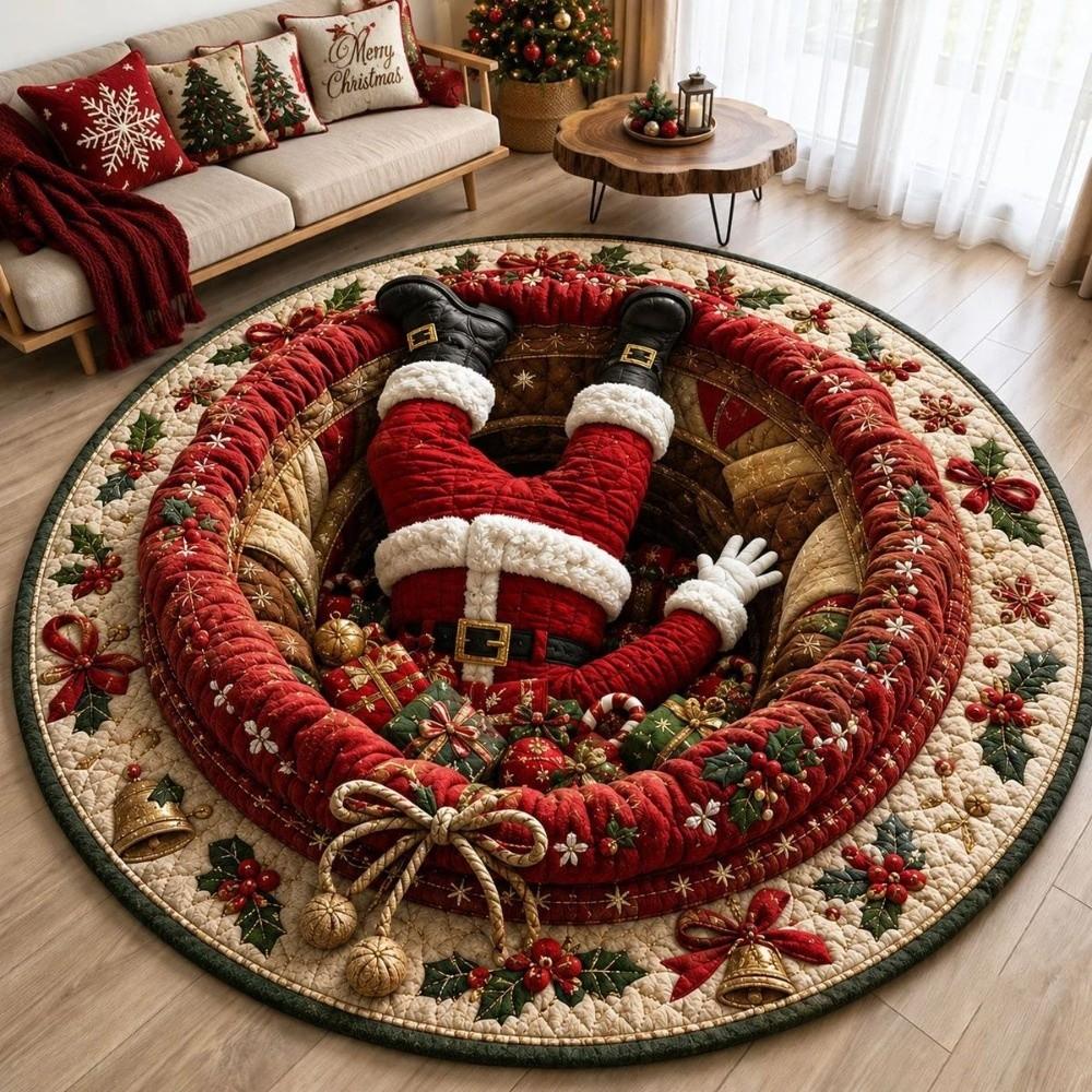 3D Special-shaped Christmas Round Carpet Imitation Cashmere Santa Claus Floor Mat  Home Decor
