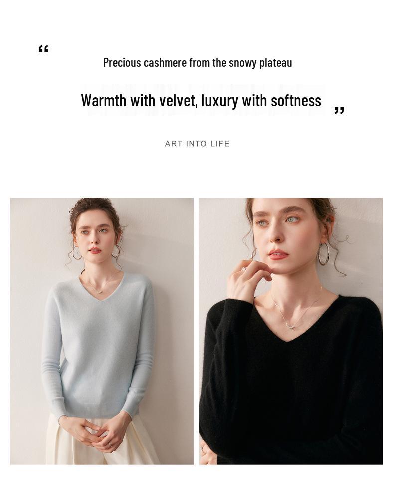 Women's Cashmere V-Neck Solid Color Soft Loose Sweater - Autumn/Winter New Arrivals