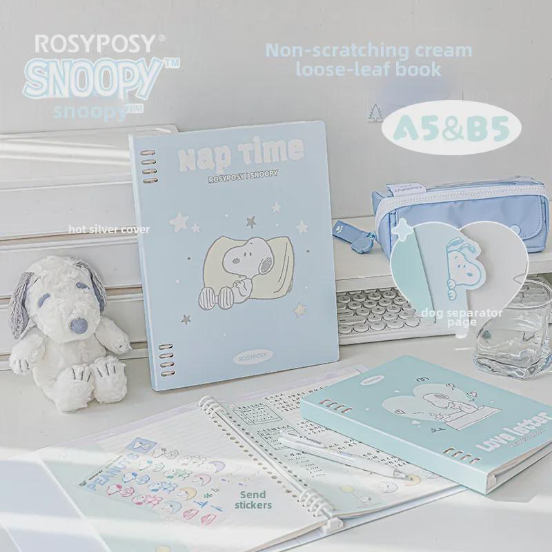 RosyPosy Snoopy Softcover Notebook: Cream Loose-Leaf with Colorful Pages, Stickers, and Horizontal Lines.