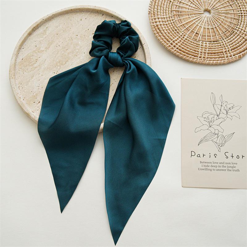 Solid Color Satin Flowing Ribbon Scrunchie & Silky Square Scarf Ponytail Hair Tie
