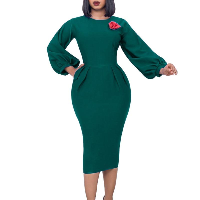Women's Clothing Autumn and Winter New Solid Color Hip-wrapped Professional Temperament Large-size Dress