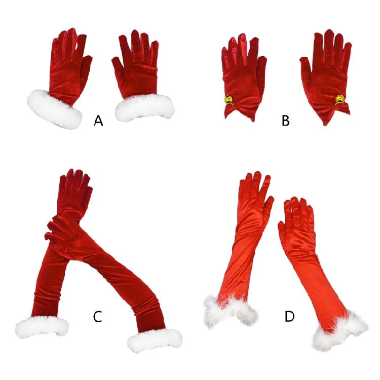 Cosplay Santa Gloves Winter Full Finger Bells/White Cuffs Decor Gloves for Teens