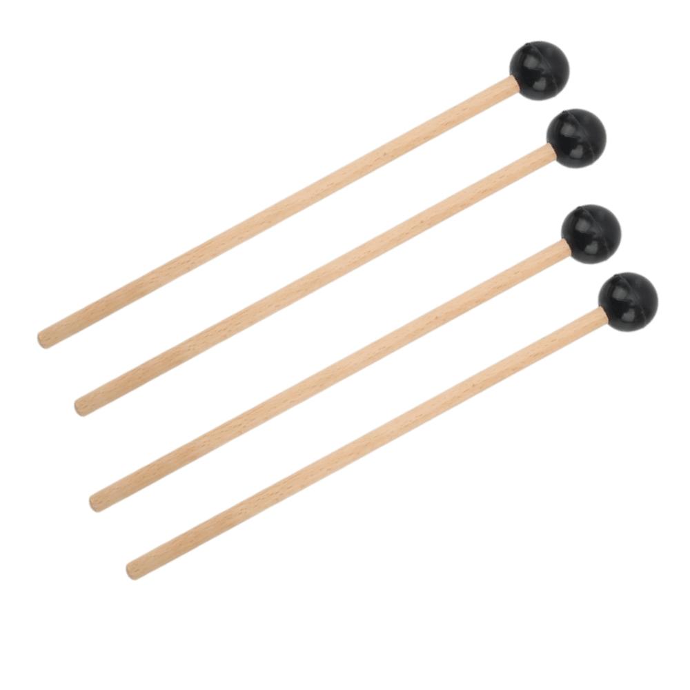 2Pairs Silicone And Wood Percussion Mallets Black And Wooden Color Instrument Mallets For Drum