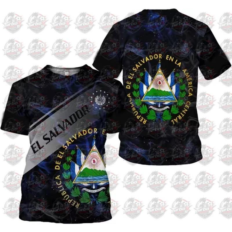 El Salvador Vlag Voetbalshirt T-shirts Zomer Sport Sneldrogend Ronde Hals Trendy Casual Voetbalshirt 3D Geprint Herenkleding