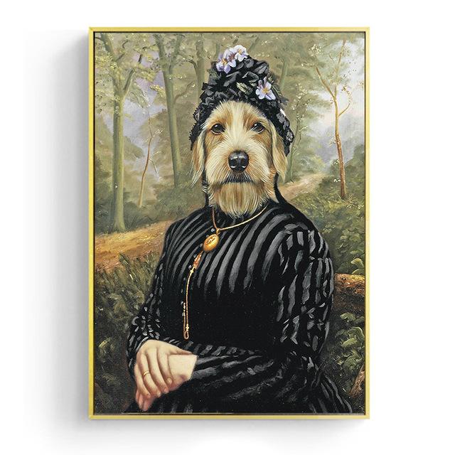 Vintage Classy Dog Impersonate Wall Art Posters Prints Animal Wearing Coat Canvas Painting Wall Picture for Living Room Decor