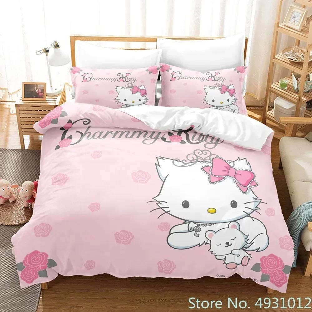 

Милий комплект постільної білизни з ангелом Hello Kitty, наволочка, японська аніме-постільна білизна, 3D-друкована ковдра, підодіяльник, дитячий подарунок для дітей 150*200cm 3pcs