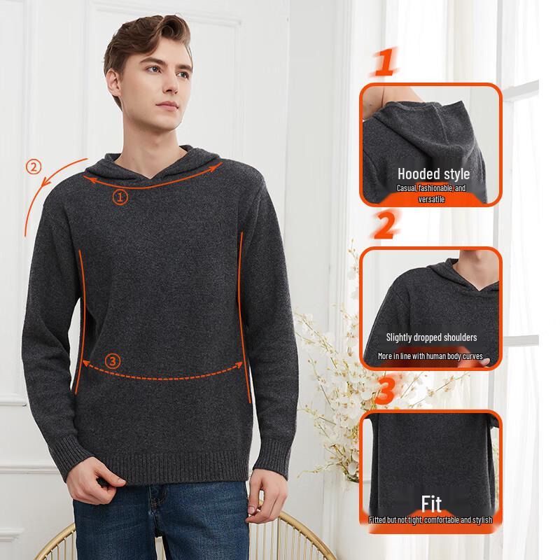 Hengyuanxiang Men's Thickened Pure Cashmere Hooded Pullover