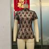 Women's Casual Solid Color Woven Semi-turtleneck Top Bottoming Shirt Sexy Long-sleeved T-shirt See-through Top