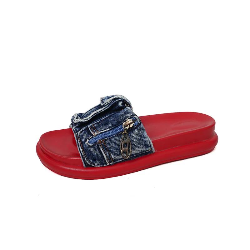 Fashion Cowboy Flats Platform Slippers Women Beach Shoes Summer Sandals Walking Flip Flops 2024 Designer New Casual Femme Zapatos Slides