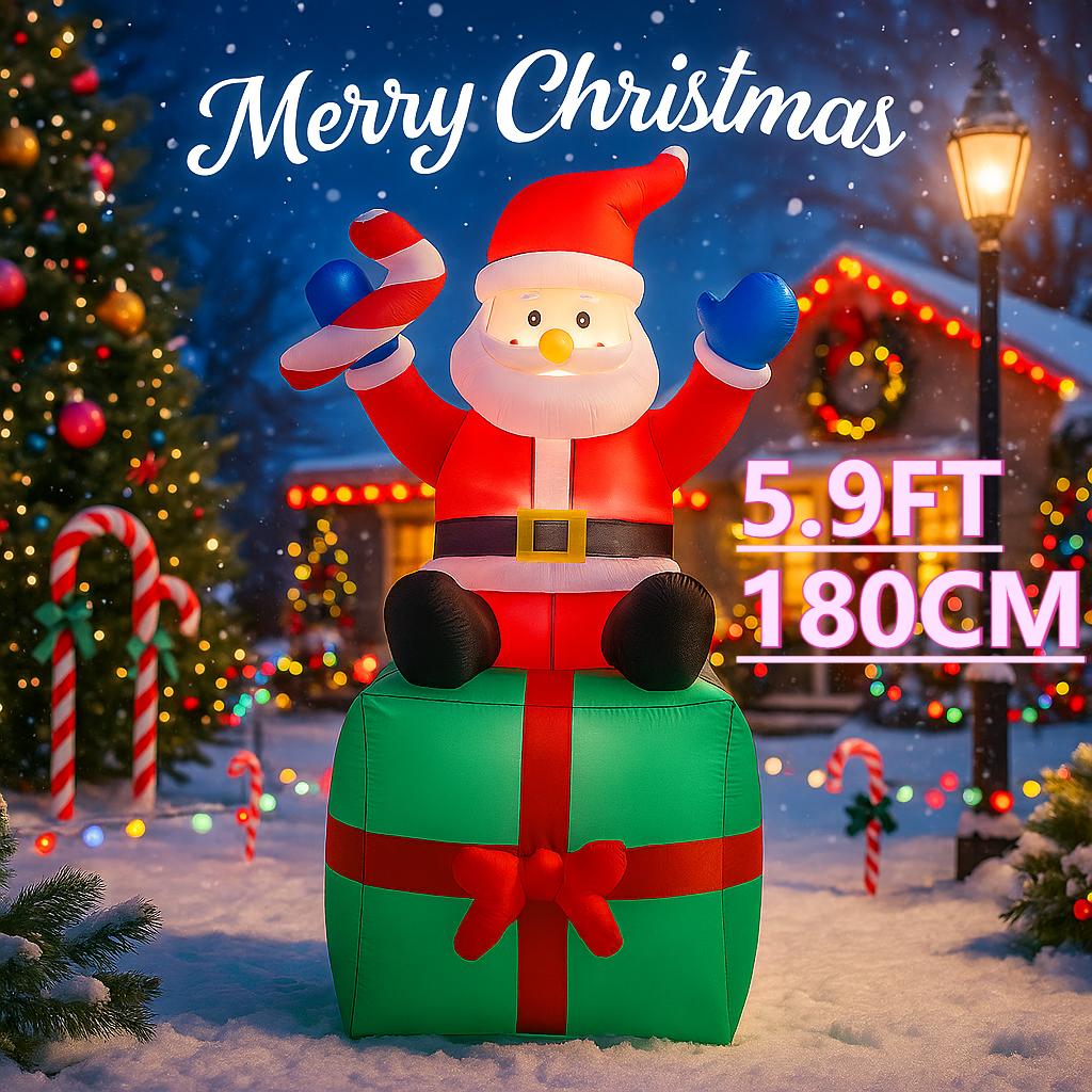5.9FT LED Inflatable Christmas Yard Decor Santa Claus Gifts Box Model Xmas Toy Home Decoration Festive Supplies Ornaments Gifts