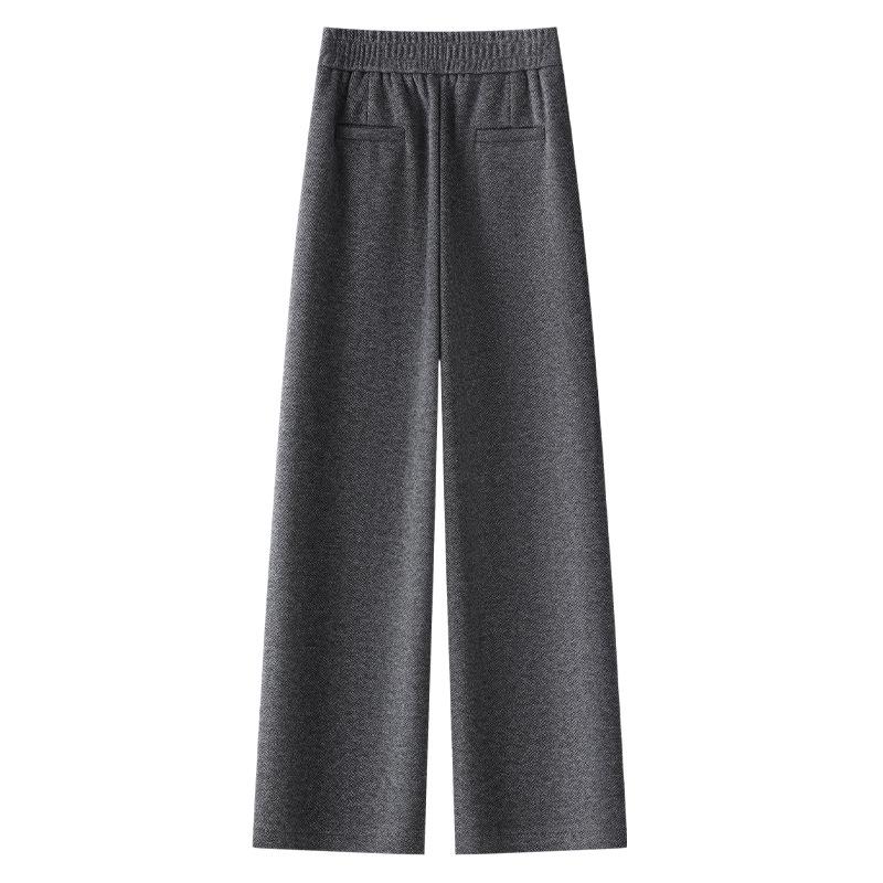 2024 Women’s Gray Woolen Wide-Leg Pants - Autumn/Winter Style