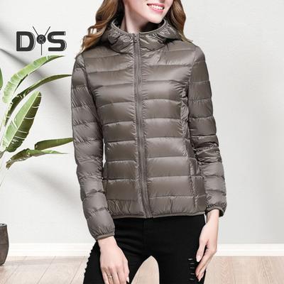 Women Winter Down Jacket with Hood And Zipper Pockets Zip-up Padded Solid Color Short Type Outerwear Long Sleeves Lightweight Slim Fit Jacket