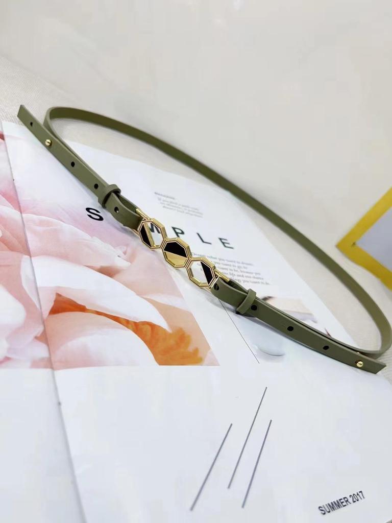 Genuine Leather Geometric Buckle Thin Waist Belt for Women