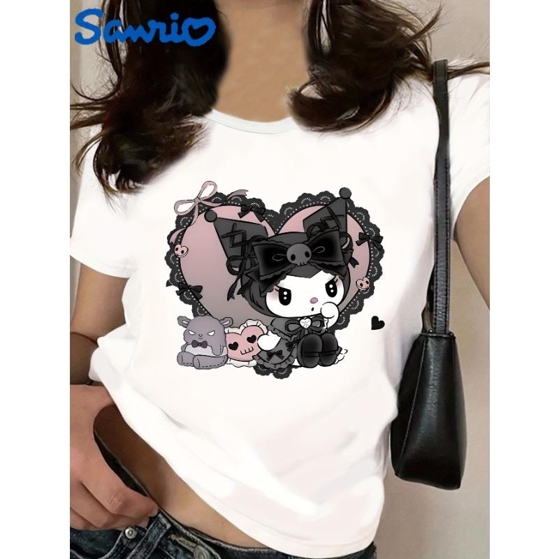

Summer New Product Sanrio Hello Kitty Cute Version Kuromi Cartoon Fashionable Womens Loose Tshirt 100 Pure Cotton Material S
