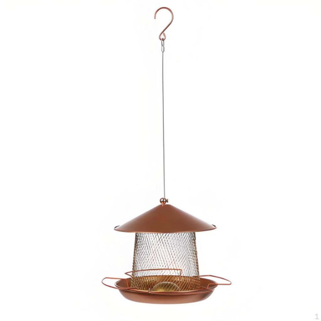 Hanging Bird Feeder Conical Roof Metal Avian Coppery Bronze Finish