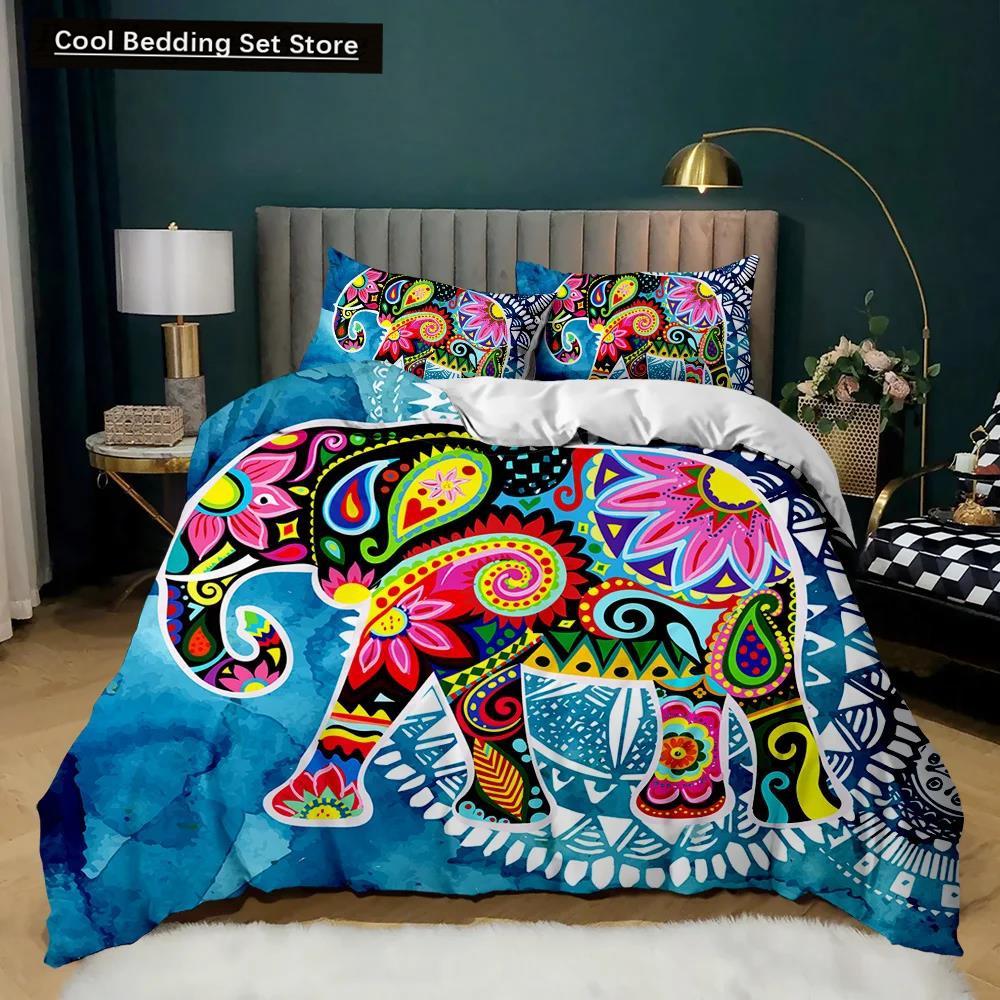 Boho Elephant Duvet Cover Set Bohemian Mandala Elephant Bedding Set Safari Animal Indian Exotic Queen King Polyester Quilt Cover