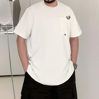 Nakış Hafif Yumuşak Spor Günlük Yüz Esnek Kesim Kırışmaz Bol Erkek Moda Kısa Kollu Üst Rahat Tişört